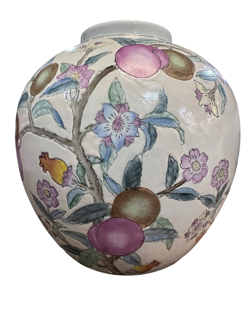 VTG WBI Chinoiserie Enameled Porcelain Fruit Famille 9"H Vase China